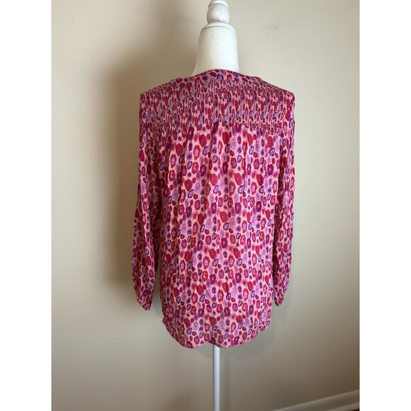 Aspiga Top Womens M Pink Patterned Blouse Boho Button Shirt Peasant Polka Dot - Picture 3 of 5